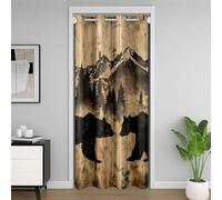 Homewish Rideau de Porte Cabine Rustique,Rideau Occultant Ours de Forêt de Campagne de Ferme,Rideaux de Placard Chasse À Thème Faune Forestière Garçons Filles Décor en Bois Vintage 150 x 203 cm