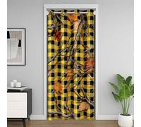 Homewish Rideau de Porte Camouflage Rustique, Rideau Occultant Feuilles de Branche d'arbre de Bois, Rideaux de Placard Grille de Buffalo Jaune, Rideaux Occultant Pays de Cabine Rétro 86 x 203 cm