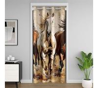 Homewish Rideau de Porte Cheval Rideau Occultant 150x203 Enfants Garçons Western Cowboy Horse Rideaux Porte 3D Imprimé Douce Respirable Faune Sauvage Wild West Country Cabin Désert Rideaux de Placard