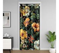 Homewish Rideau de Porte Lily Vintage,Rideau Occultant Fleur Florale Groovy,Rideaux de Placard Fleur de Jardin de Bois,Rideaux Occultant Lilies Feuilles Plantes Botaniques,86 x 203 cm Jaune Blanc Vert