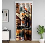 Homewish Rideau de Porte Lodge Rustique, Rideau Occultant Cabine de Renard de Cerf d'ours, Rideaux de Placard Animaux de Bois de Pays, Rideaux Occultant Pins de Grange Vintage Brun Noir 150 x 203 cm