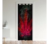 Homewish Rideau de Porte Marijuana 150x203 cm, Occultant Rouge À Feuilles de Canna e Placard Thème Boho Exotique Hippie, Feuilles Fumées Rouges de Bohème