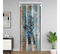 Homewish Rideau de Porte Moyen Âge, Rideau Occultant Fleurs Bleues Vintage, Rideaux de Placard Chevalier Rustique, Rideaux Occultant Retro Peinture À l'huile 86 x 203 cm