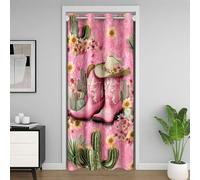 Homewish Rideau de Porte Occidental Rose,Rideau Occultant Bottes de Cowgirl,Rideaux de Placard Filles Chapeau de Cowboy Cactus Tropical Cowgirl Occidentale Jaune Rose Floral 150 x 203 cm