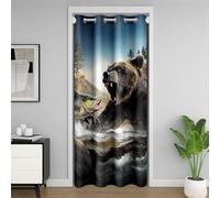 Homewish Rideau de Porte Ours Rugissant,Rideau Occultant Poissons et Ours,Rideaux de Placard Thème de Chasse Rustique,Rideaux Occultant pour Enfants Garçons Filles Pêche Faune Forestière 86 x 203 cm