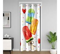 Homewish Rideau de Porte Polka Dots Colorés, Rideau Occultant Crème Glacée D'Été et Popsicle, Rideaux de Placard Cœur d'amour, Rideaux Occultant Décor D'Été 132 x 203 cm