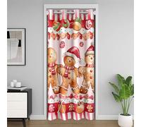 Homewish Rideau de Porte Rouge de Noël, Rideau Occultant Pain D'Épicerie Mignon, Rideaux de Placard Homme de Pain D'Épicerie de Noël, Rideaux Occultant Grue de Bonbons Festifs 132 x 203 cm