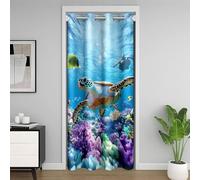 Homewish Rideau de Porte Tortue de Mer,Rideau Occultant Océan Bleu,Rideaux de Placard Tween Garçons Filles Sea Animal Coastal,Rideaux Occultant Aquarelle Tropicale Corail 150 x 203 cm