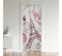 Homewish Rideau de Porte Tour Eiffel pour Couple - Placard D'Entrée Floral Rose, Occultant Romantique pour Filles Femmes, Paysage Urbain de Paris, 86x203 cm