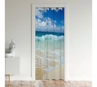 Homewish Rideau de Porte Vague Océanique 86x203 cm, Rideau de Porte Interieur Plage Hawaïenne Vagues Écumeuses, Rideau Occultant Rideaux Toutes Saisons Vacances Au Bord de La Mer, 1 Panneau