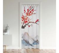 Homewish Rideau D'Entrée Fleurs de Cerisier pour Filles Femmes, Rideau de Porte Floral Rouge Japonais 132x203 cm, Rideaux Occultant Style Japonais À Motif Ukiyoe du Mont Fuji, pour Chambre Salon