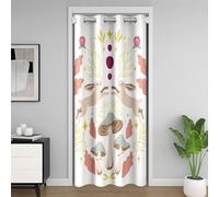 Homewish Rideau D'Entrée Lapin Mignon 106x203 cm, Rideau Occultant Champignons Sauvages, Animaux de La Jungle, Plantes Rustiques, Traitement de Fenêtre Étoiles Pailletées et Lune, Blanc