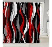 Homewish Rideau Douche 180x180cm Abstract Moderne,Rideaux de Douche Rouge Noir Rayé,Rideau de Baignoire pour Garçons Filles Noir Art Minimaliste Simple,Rideaux Salle de Bain Géométrique Contemporaine