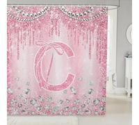 Homewish Rideau Douche 180x180cm Alphabet Lettre Initiale X Bowknot Ombre Rose,Rideaux de Douche Coquette Glitter,Rideau de Baignoire FilEnfants Kawaii,Rideaux Salle de Bain Bow Personnalisé