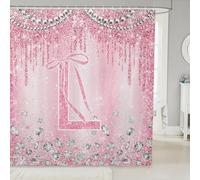 Homewish Rideau Douche 180x180cm Alphabet Ombre Rose Lettre Initiale O Bowknot,Rideaux de Douche Coquette Kawaii,Rideau de Baignoire FilEnfants Glitter,Rideaux Salle de Bain Arc Monogrammé