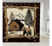 Homewish Rideau Douche 180x180cm Cabine Ours,Rideaux de Douche Ferme Rustique Animal de Bois,Rideau de Baignoire Faune Forestière Ours,Rideaux Salle de Bain Garçon Fille Chasse Camping Vintage Country