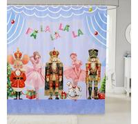 Homewish Rideau Douche 180x180cm Enfants Casse-Noix,Rideaux de Douche Adolescent Fille Bleu Noël,Rideau de Baignoire Enfants Adultes Princesse Rose Ballet Étoiles Carousel Soldat Noël Pin Tree
