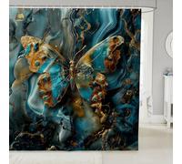 Homewish Rideau Douche 180x180cm Esthétique du Papillon,Rideaux de Douche Marbrage en Or et en Théle,Rideau de Baignoire Teinture de Cravate en Marbre Gradient Art Abstrait Moderne