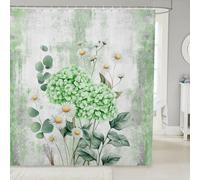 Homewish Rideau Douche 180x180cm Fleur D'Hydrangée Verte,Rideaux de Douche Fleur de Printemps,Rideau de Baignoire Peinture À l'huile Abstraite Aquarelle Floral Rustic Farmhouse,Ombre Vert Gris Design