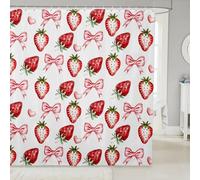Homewish Rideau Douche 180x180cm Fraise pour Enfants,Rideaux de Douche Bow de Cœur d'amour,Rideau de Baignoire Fruits Délicieux,Rideaux Salle de Bain Style Princesse