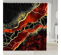Homewish Rideau Douche 180x180cm Galaxy, Rideaux de Douche Marbre, Rideau de Baignoire pour Filles Garçons Or Marbre Fissure Fluide Esthétique, Rideaux Salle de Bain Noir Rouge Foncé