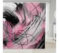 Homewish Rideau Douche 180x180cm Graffiti, Rideaux de Douche Grunge, Rideau de Baignoire pour Filles Garçons Peinture À l'huile Géométrie Ombre Abstrait, Rideaux Salle de Bain Blanc Rose Noir