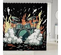 Homewish Rideau Douche 180x180cm Kit de Tambour de Dessin Animé Cloud,Rideaux de Douche Musique Rock,Rideau de Baignoire Garçons Filles Adultes Le Modèle Musical Amoureux de Musique