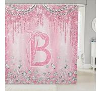 Homewish Rideau Douche 180x180cm Lettre Initiale Y Ombre Rose Alphabet Bowknot,Rideaux de Douche Bow Kawaii,Rideau de Baignoire Glitter Coquette,Rideaux Salle de Bain FilEnfants