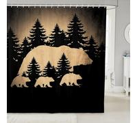 Homewish Rideau Douche 180x180cm Modèle d'ours Noir, Rideaux de Douche Thème Rustique de Bois, Rideau de Baignoire Retro Cabin Lodge, Rideaux Salle de Bain Chasse Au Pays