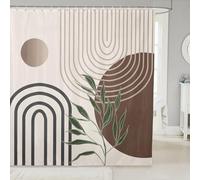 Homewish Rideau Douche 180x180cm Moderne du Milieu du Siècle,Rideaux de Douche Boho Vintage Abstrait Botanique Feuille de Palmier Minimaliste Géométrique Gris Marron Ligne Art Retro Simple