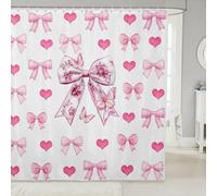 Homewish Rideau Douche 180x180cm Nœud Rose Rideaux de Douche Papillon Floral Boho Rideau de Baignoire Cœur d'amour Saint-Valentin Nœud Style Princesse RêveurDécor de Chambre Esthétique Kawaii