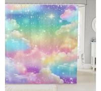 Homewish Rideau Douche 180x180cm Ombre,Rideaux de Douche Nuages Arc-en-Ciel,Rideau de Baignoire Enfants Filles Femmes Nuages Colorés Kawaii Gradient Spot Lumineux Ciel Gradient Rêveux