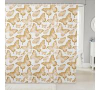 Homewish Rideau Douche 180x180cm Papillon Khaki,Rideaux de Douche Papillons Volants,Rideau de Baignoire Enfants Teen Filles Easy Care Dreamy Princess Style,Rideaux Salle de Bain Art Chic