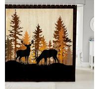 Homewish Rideau Douche 180x200cm Cerf de Forêt Rustique,Rideaux de Douche Chasse À La Faune Sauvage,Rideau de Baignoire Cabine de Campagne Vintage,Rideaux Salle de Bain Garçons Filles Animaux de Bois