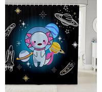 Homewish Rideau Douche 180x200cm Espace,Rideaux de Douche Salamandre,Rideau de Baignoire Enfants Garçons Filles Axolotl Planet Rocket Meteor Casque Étoiles Imprimer Mignon Animal Dessin Animé