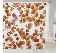 Homewish Rideau Douche 180x200cm Feuilles D'Eucalyptus Orange,Rideaux de Douche Feuilles Botaniques,Rideau de Baignoire Aquarelle Eucalyptus,Rideaux Salle de Bain Feuilles et Branches