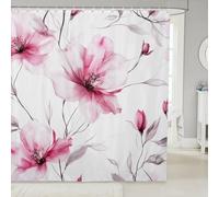 Homewish Rideau Douche 180x200cm Fleur de Boho,Rideaux de Douche Floral Rose,Rideau de Baignoire Jeunes Filles Fleur D'Aquarelle Élégante Fleur et Feuille de Style de Peinture À Encre