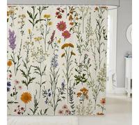 Homewish Rideau Douche 180x200cm Fleur Sauvage, Rideaux de Douche Floral Botanique, Rideau de Baignoire Feuilles de Fleur D'Aquarelle, Rideaux Salle de Bain Feuilles Vertes de Sage Décoratives