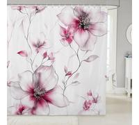 Homewish Rideau Douche 180x200cm Floral Rose,Rideaux de Douche Fleur de Boho Élégante,Rideau de Baignoire Jeunes Filles Fleur D'Aquarelle Fleur et Feuille de Style de Peinture À L'Encre