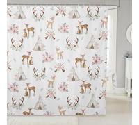 Homewish Rideau Douche 180x200cm Le Cerf Sika,Rideaux de Douche Tente,Rideau de Baignoire Enfants Garçons Filles Mignons Animaux Cornes Flèches Feuille Rose Peach Fleurs Elk Imprimer