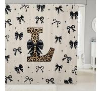 Homewish Rideau Douche 180x200cm Léopard Lettre Initiale L,Rideaux de Douche Filles Femmes Coquette Noir Bow,Rideau de Baignoire Kawaii Étoiles Arcs,Rideaux Salle de Bain Print du Gépard Brun