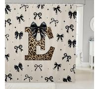 Homewish Rideau Douche 180x200cm Lettre Initiale E Bow,Rideaux de Douche Filles Femmes Brun Leopard Print,Rideau de Baignoire Huile Art Arcs Noirs,Rideaux Salle de Bain Style Princesse Rêveuse