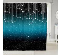 Homewish Rideau Douche 180x200cm Noir Bleu,Rideaux de Douche Ombre Glitter Étoiles,Rideau de Baignoire Lignes Rayées Modernes,Rideaux Salle de Bain Enfants Garçons Filles Adultes Mode