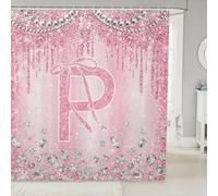 Homewish Rideau Douche 180x200cm Ombre Rose Lettre Initiale K Alphabet Bowknot,Rideaux de Douche Kawaii Coquette,Rideau de Baignoire Arc Glitter,Rideaux Salle de Bain Filles Femmes Enfants