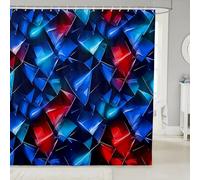 Homewish Rideau Douche 180x200cm Rouge et Bleu, Rideaux de Douche Décoratif de Néon Abstrait, Rideau de Baignoire Modèle Simple Moderne, Rideaux Salle de Bain Géométrique de Néon 3D