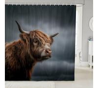 Homewish Rideau Douche 180x200cm Vache des Highlands,Rideaux de Douche Boîteau Brun,Rideau de Baignoire Nature Animal Sauvage,Rideaux Salle de Bain Faune Sauvage Rustique