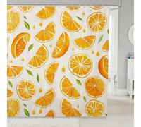 Homewish Rideau Douche 180x210cm Aquarelle Tangerine,Rideaux de Douche Art D'Huile Orange,Rideau de Baignoire Fruit Délicieux D'Été,Rideaux Salle de Bain Feuilles Vertes