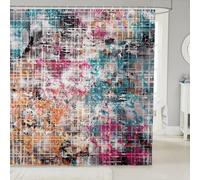 Homewish Rideau Douche 180x210cm Arc-en-Ciel,Rideaux de Douche Peinture À l'huile,Rideau de Baignoire pour Filles Garçons Ligne Grunge Esthétique Dessin de Géométrie,Rideaux Salle de Bain Rose Orange