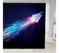Homewish Rideau Douche 180x210cm Badminton,Rideaux de Douche Badminton Aquarelle,Rideau de Baignoire Joueur de Jeu de Sport,Rideaux Salle de Bain pour Garçons Filles Adultes Esthétique Moderne