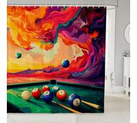 Homewish Rideau Douche 180x210cm Balles de Billard,Rideaux de Douche Tables de Billard,Rideau de Baignoire Balles de Billard pour Table de Billard,Rideaux Salle de Bain Peinture À l'huile Abstraite